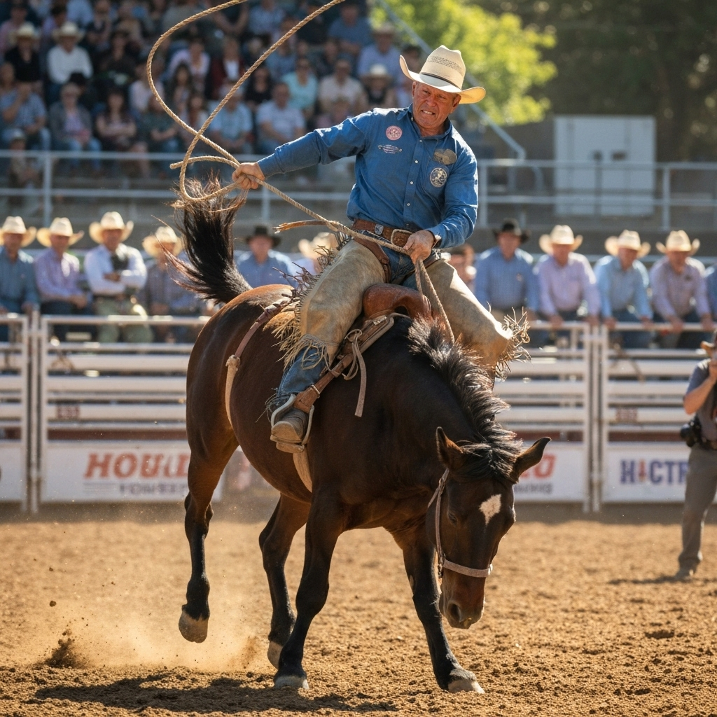 Wyoming rodeo cowboy on bucking bronco